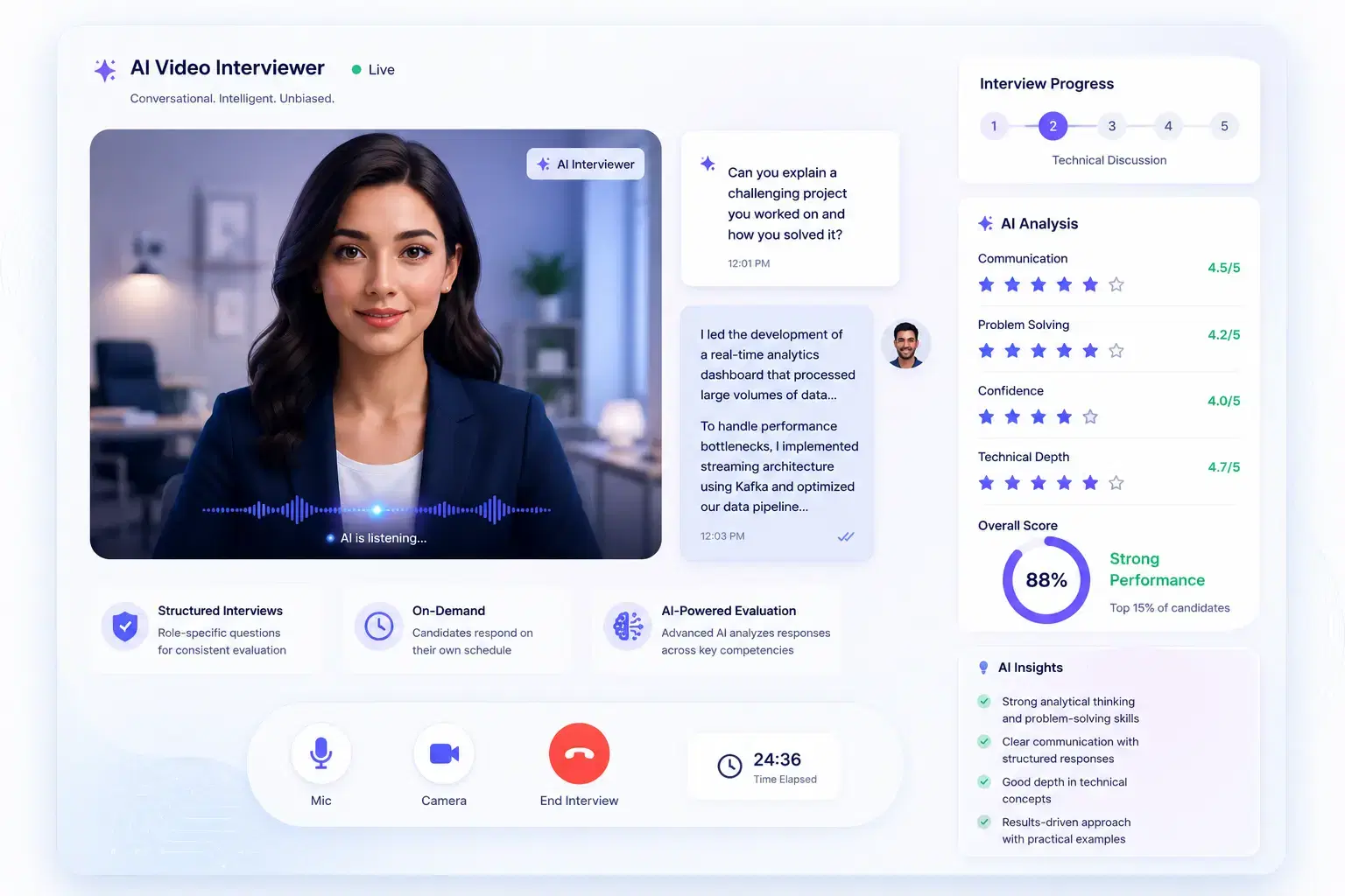 Candidate taking a structured AI video interview