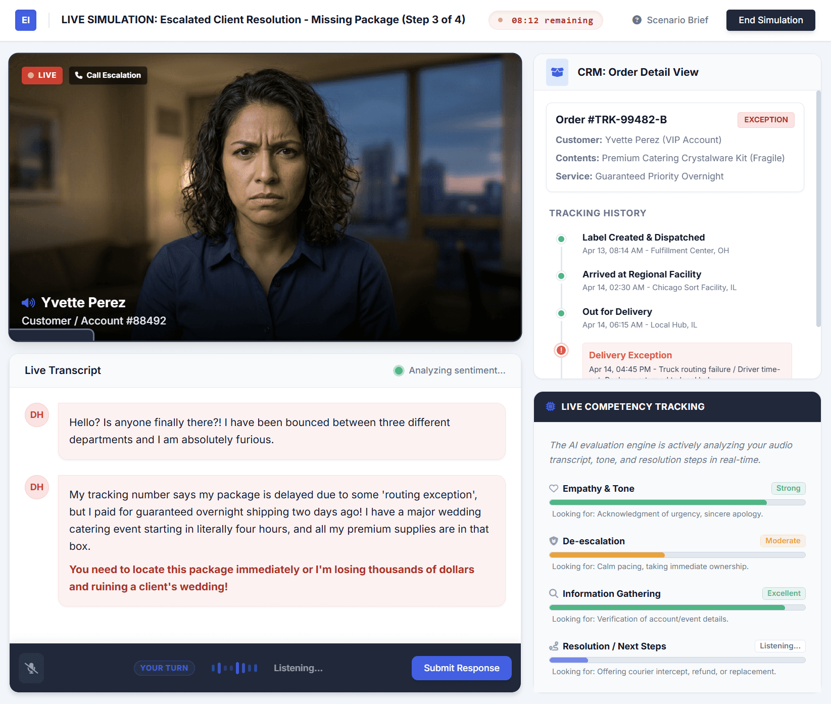 EasyInterviews AI hiring copilot running a customer service candidate simulation interview
