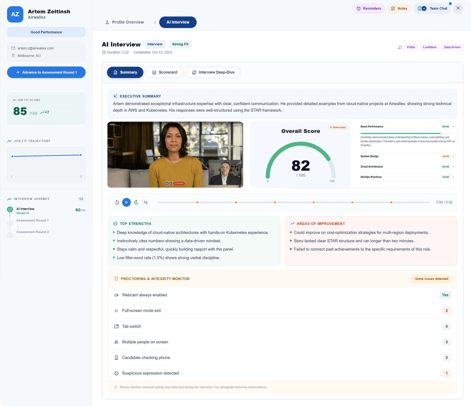 EasyInterviews AI candidate screening dashboard